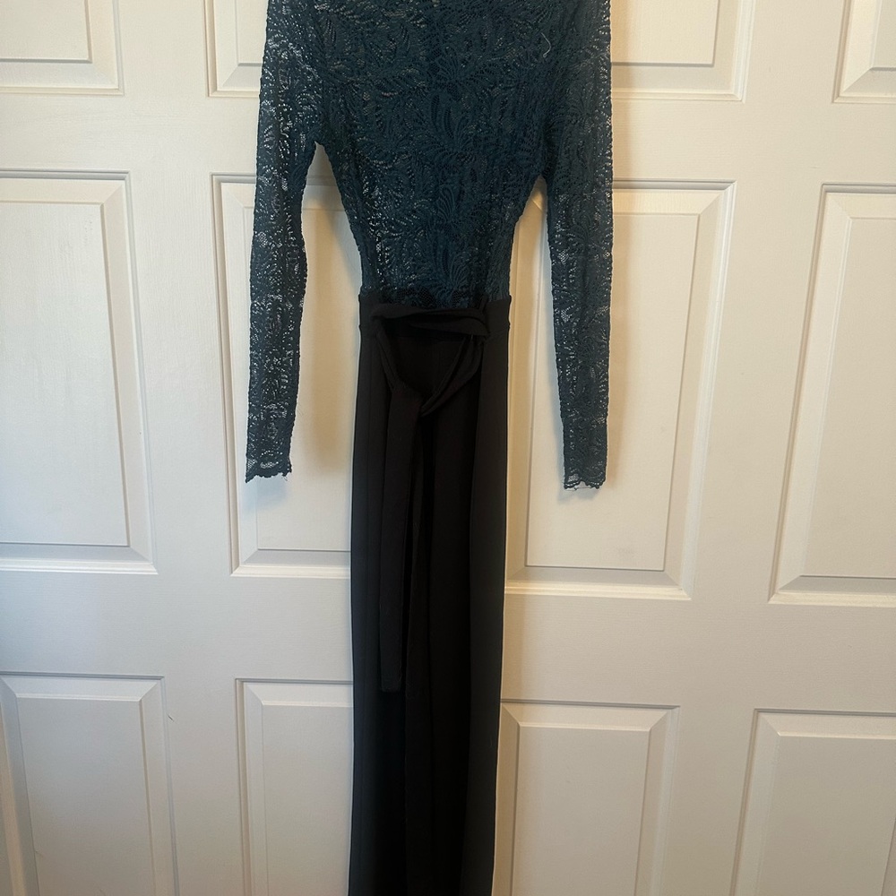 Elegant Teal Lace Top Black jumpsuit Women's Dress